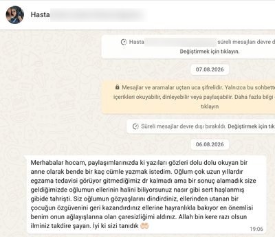 Çocuk Allerji ve Astım Kliniği hasta ailesi mesajı 7